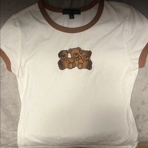 Faded Rose Womens Triple Teddy Bear Tee - White and Brown